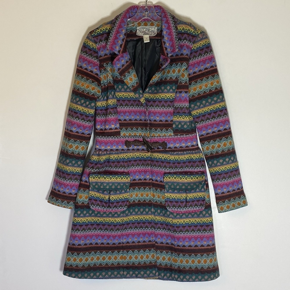 Nick & Mo Coat Womens Small Multicolor Pockets Retro Boho Aztec Anthropologie‎ S